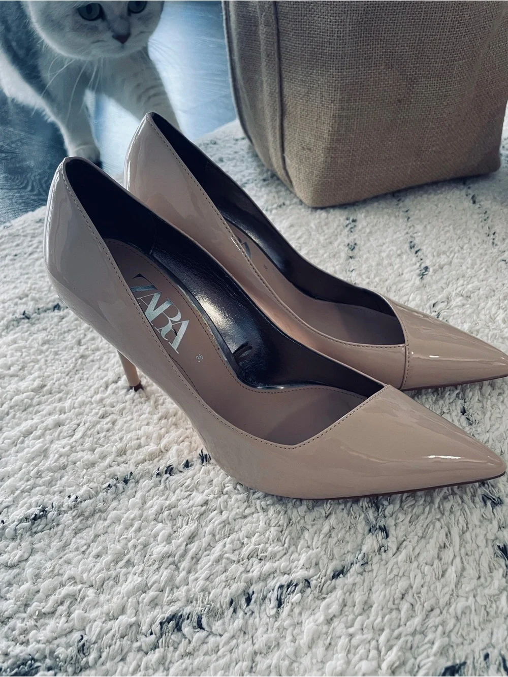Zara Blush Patent Pointed-Toe Pumps - Picture 2 of 10